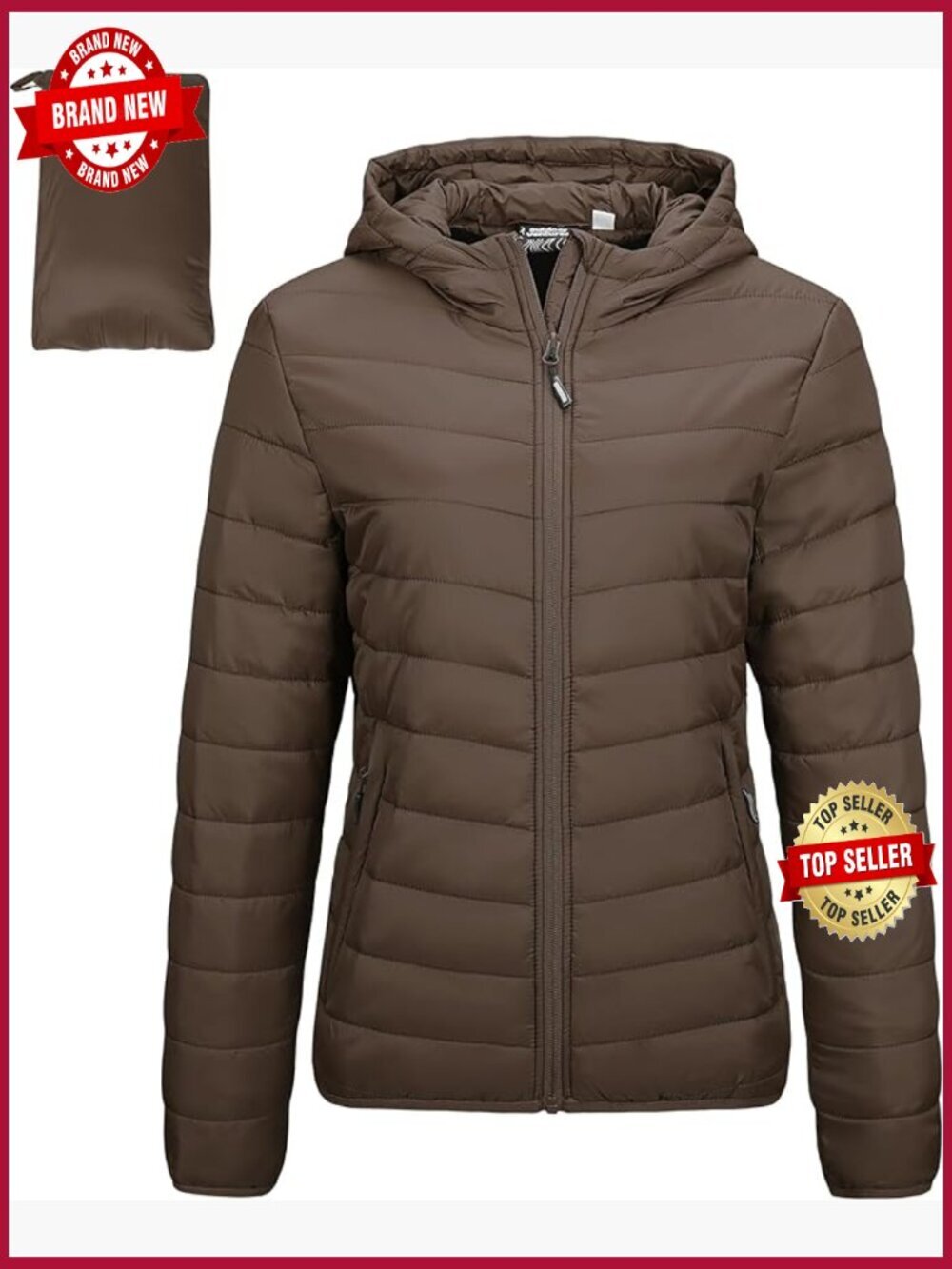 Women's Packable Lightweight Full-Zip Puffer Jacket with Hood Quilted Winter